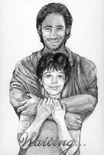Detailed pencil drawn comfort portrait of Jesus and young girl