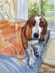 watercolor of a bassett hound