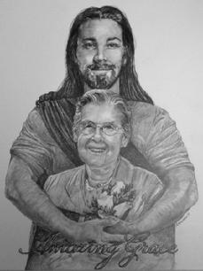 Original pencil memorial portraits of your loved one in the arms of Jesus
